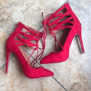 Cute red lace up heels